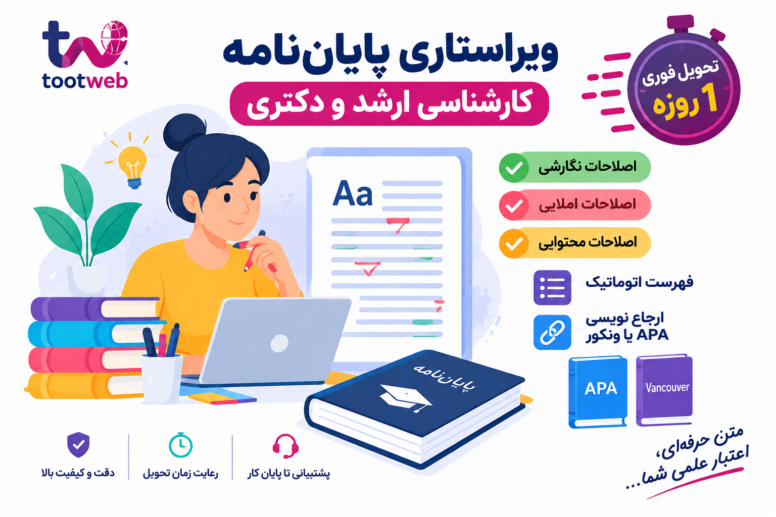 ویراستاری پایان‌نامه ارشد و دکتری تحویل فوری